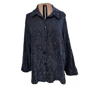 Sag Harbor. Size 20W. Jacquard Chenille Like Coat. Flare. Blue Paisley. LO